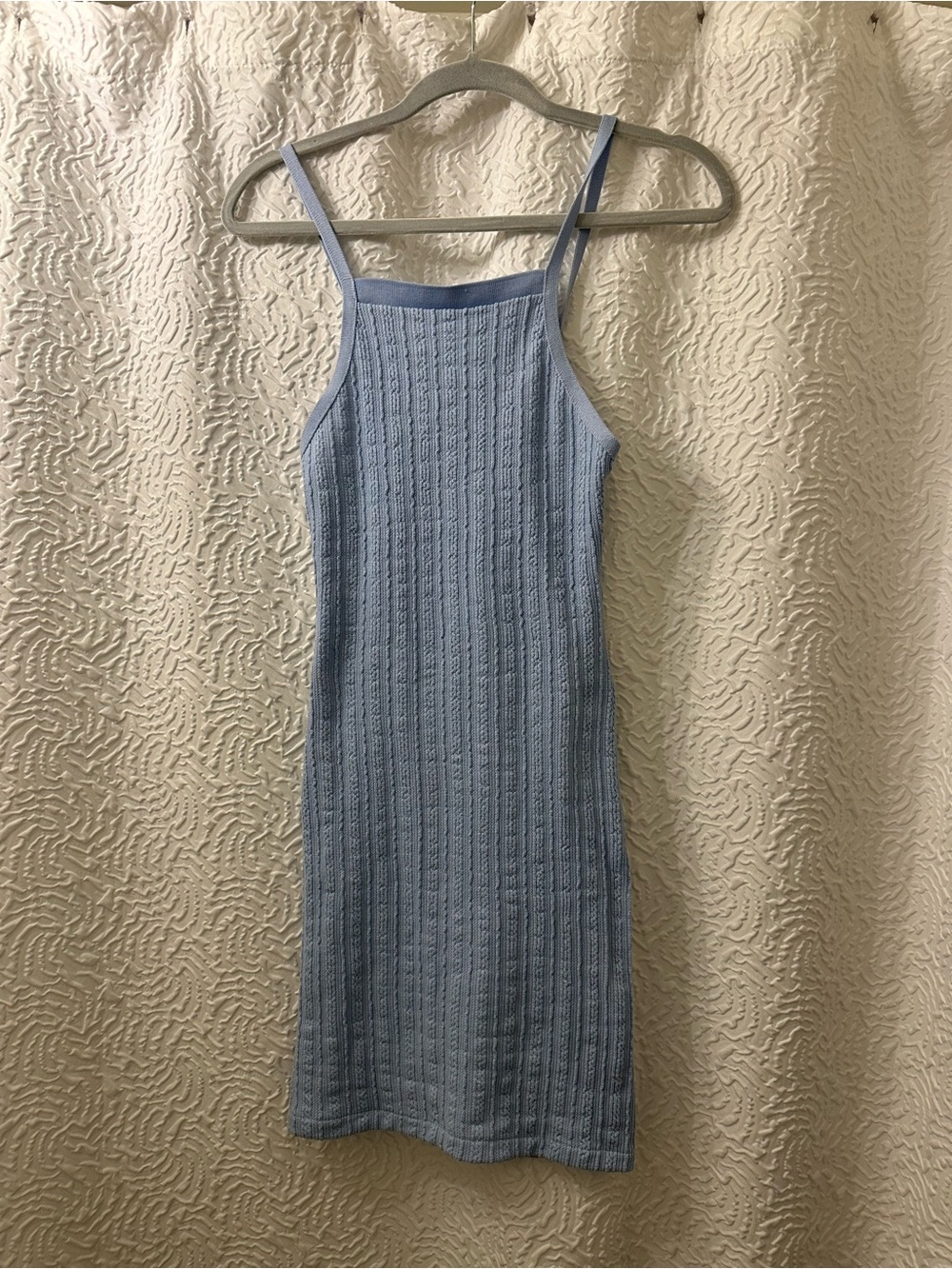 Zara Light Blue Ribbed Knit Mini Dress